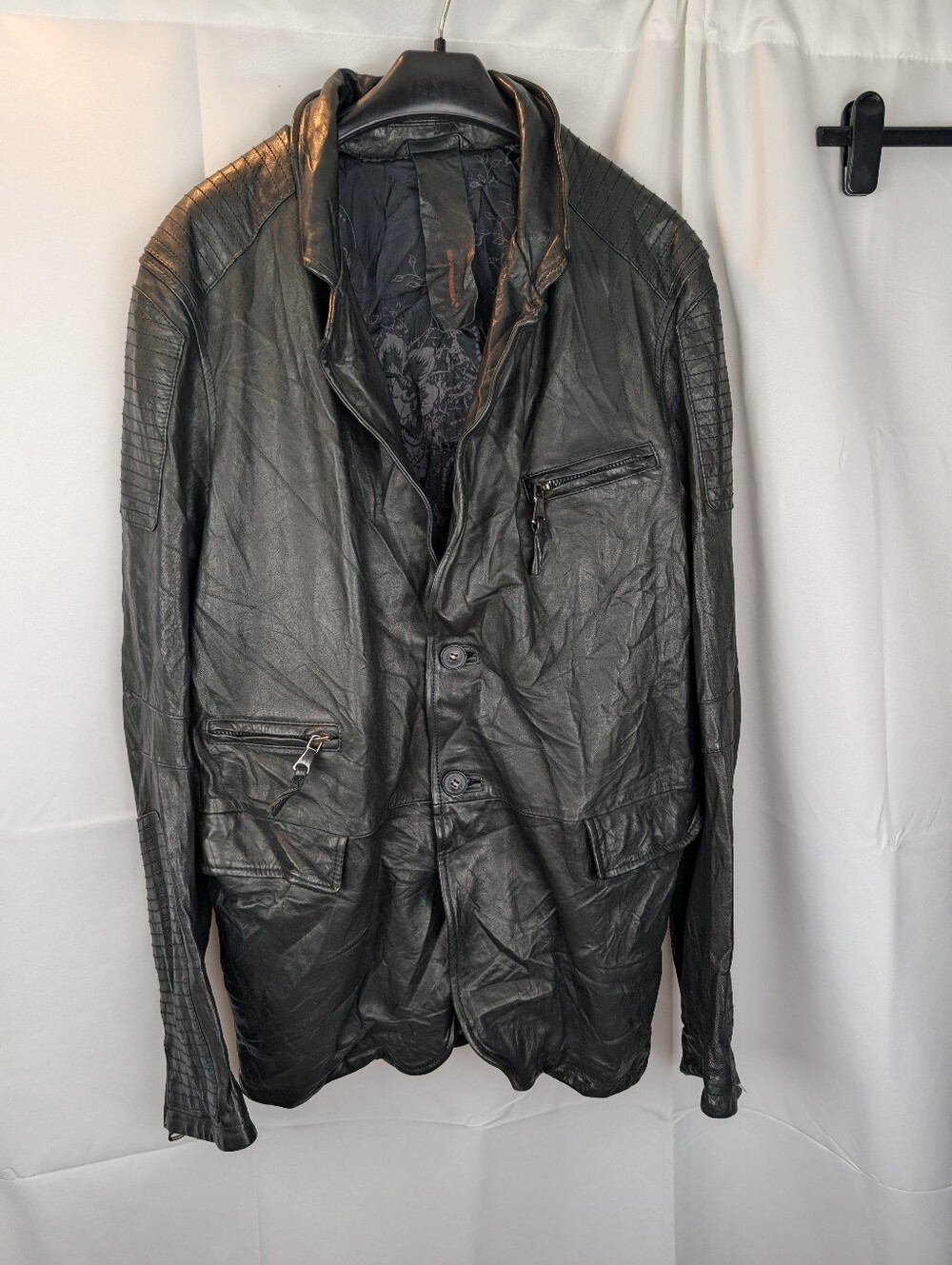 EMPRESA Italy Black Leather Blazer Jacket Moto Men's US 46 EU 56 XL**
